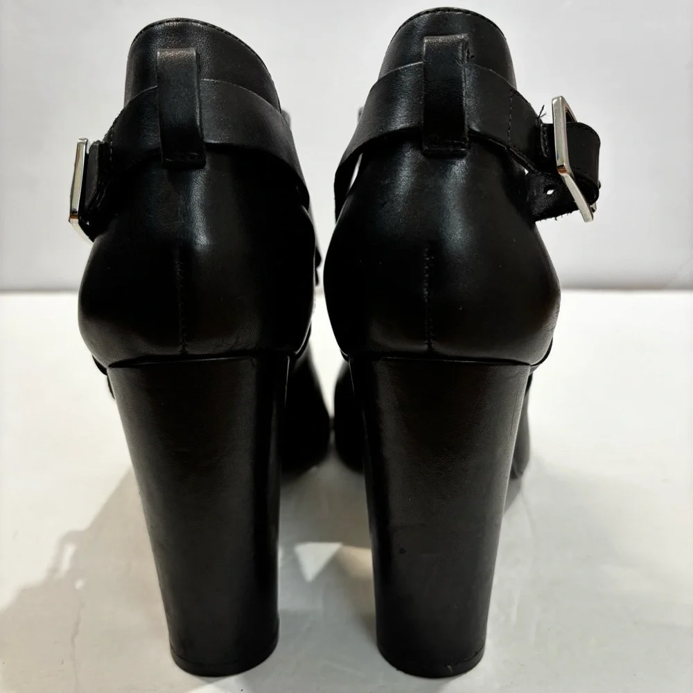 Lauren Ralph Lauren Kadence Black Leather Block Heel Open Toe Ankle Boot sandal